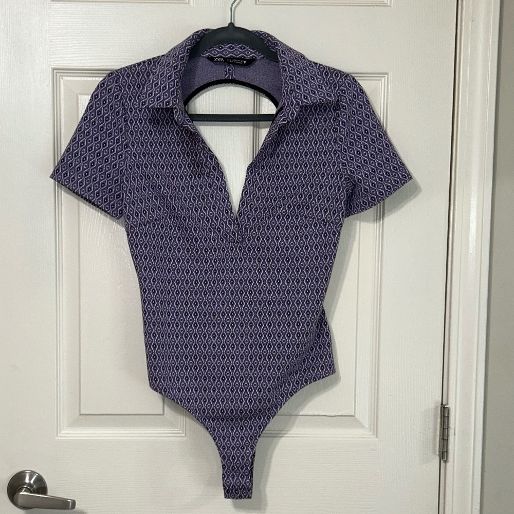 Zara Lilac Backless Bodysuit With Collar